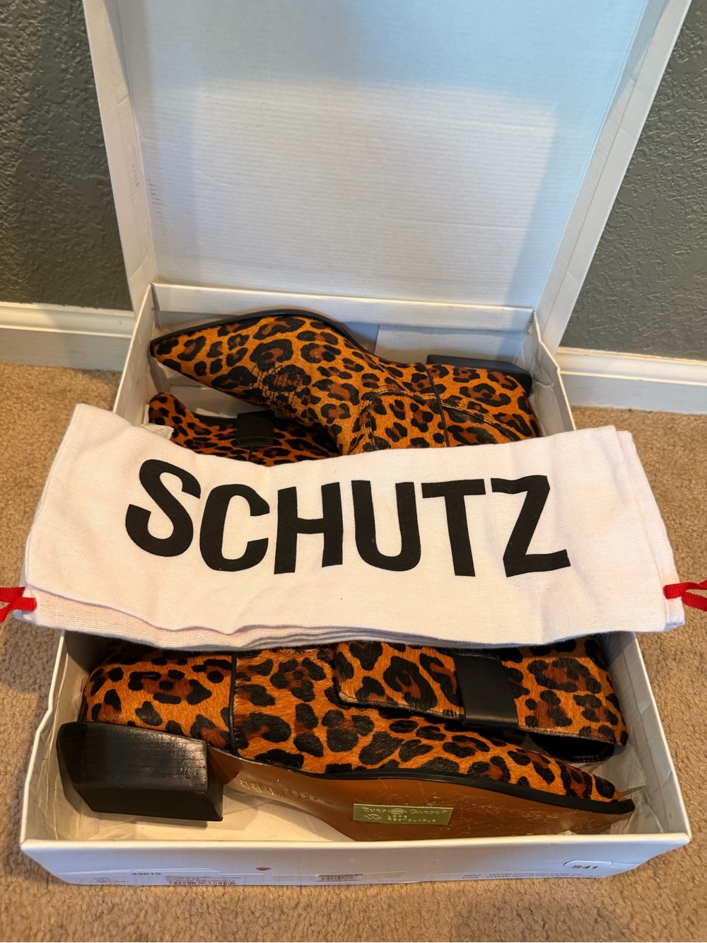 SCHUTZ Ashley Leopard Print Mid-Calf Heeled Boots EUC - Picture 15 of 16